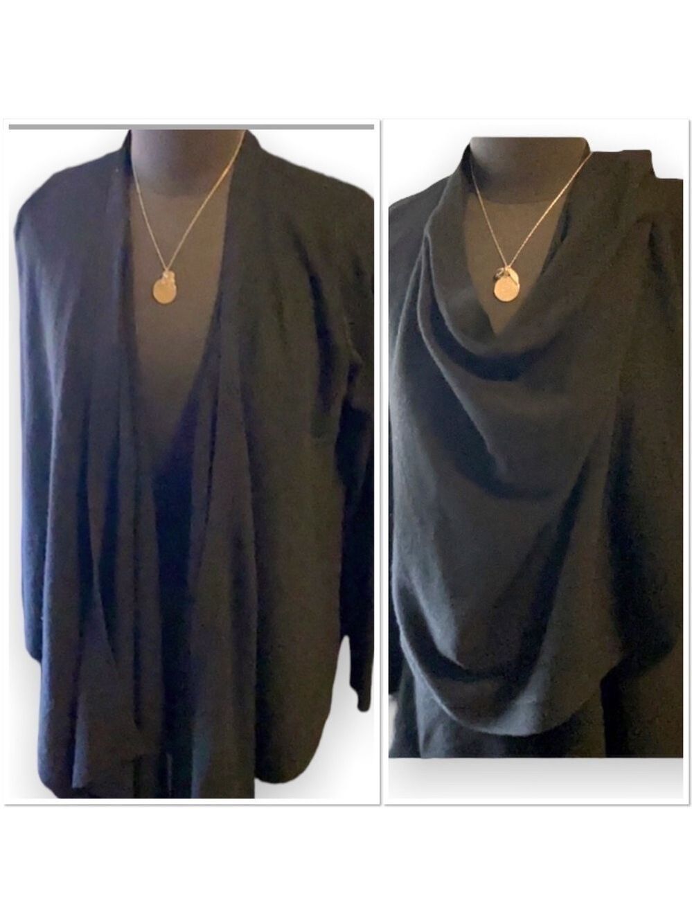 NEW Club Monaco Sweater. Black waterfall cardigan/wrap. Wool blend.